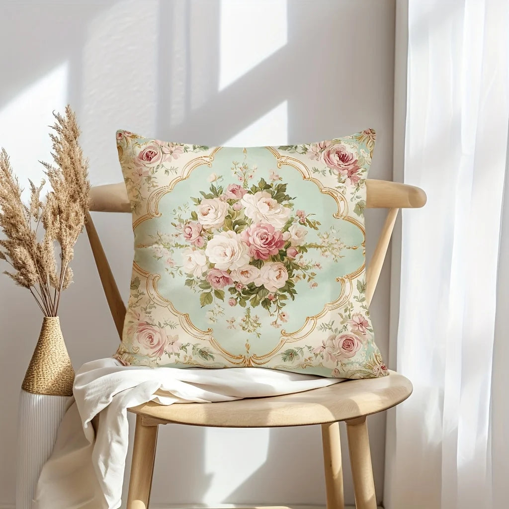 taies d'oreiller motif floral vintage rose blanche zip closure decoration chambre maison