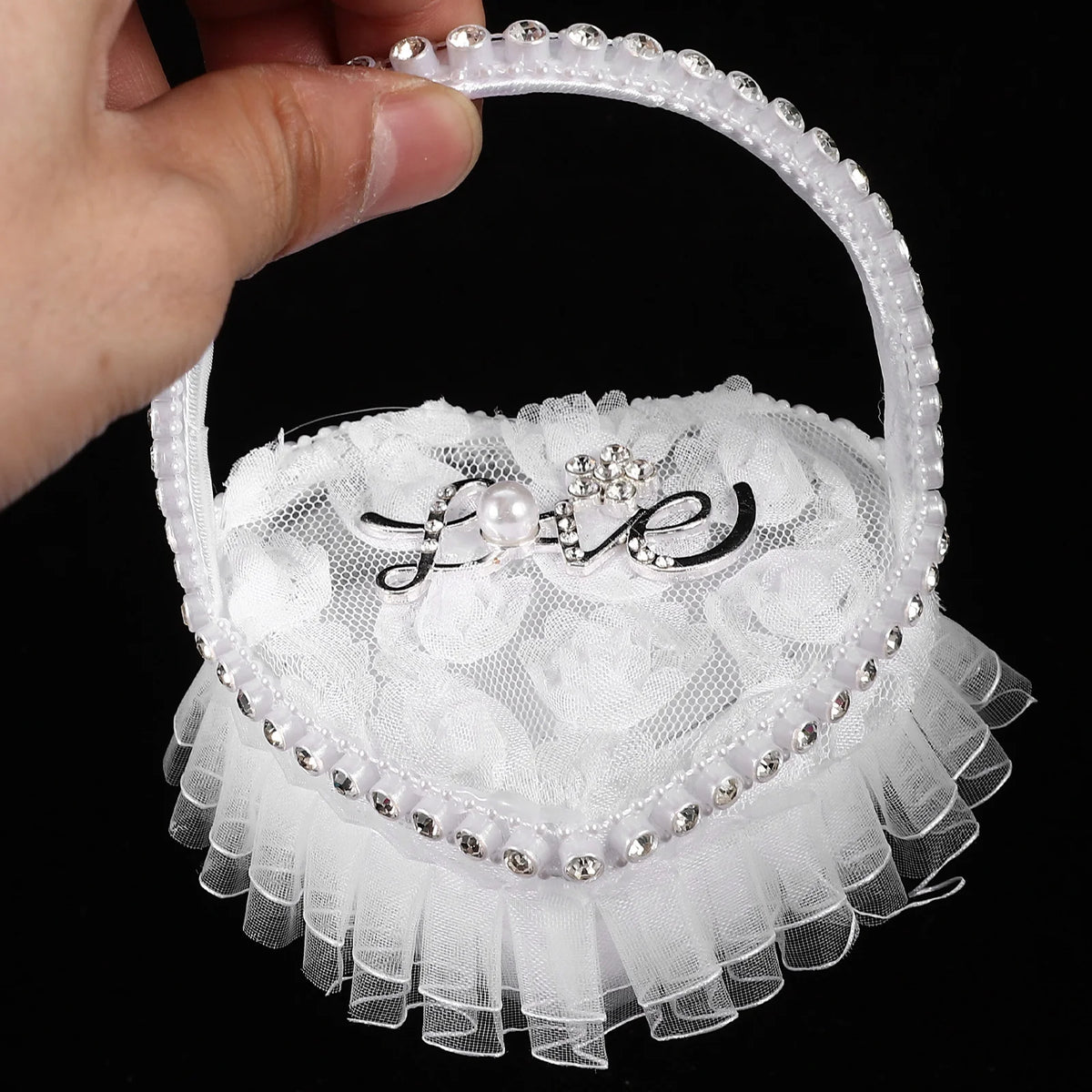 boîte bijoux forme cœur dentelle blanche strass dorés ruban blanc mariage romantique