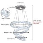 suspension lumineuse moderne anneaux cristal poli blanc doré strass haute luminosité télécommande