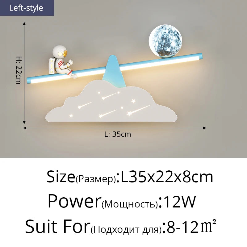 lampe murale moderne astronaute étoiles lune blanc doré crème minimaliste chambre enfant