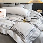 ensemble literie blanc rayures gris moderne zippé king size pièces ultra doux