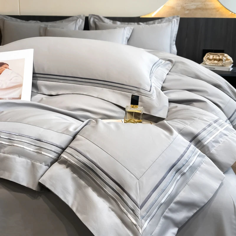 ensemble literie blanc rayures gris moderne zippé king size pièces ultra doux