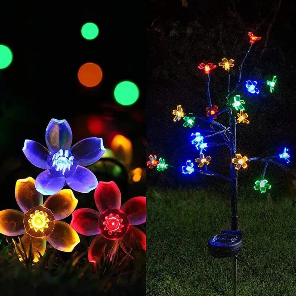 lampes solaires arbre fleurs lumineuses modernes noires blanches jaunes rouges bleues vertesextérieur jardin piquet