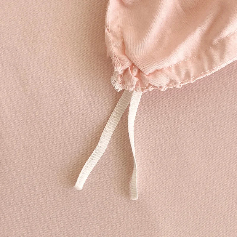 ensemble literie coton blanc rose fleurs moderne doux housse couette taies oreillers ruban serrage