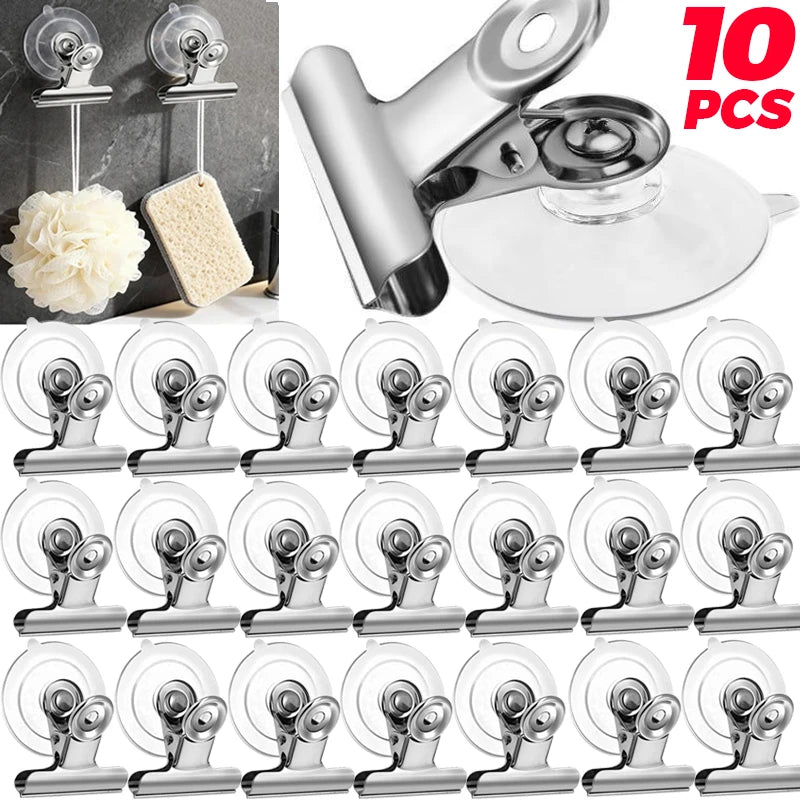 pinces clips ventouses multifonctionnelles acier inoxydable argentées transparentes modernes fenêtre porte salle bain cuisine