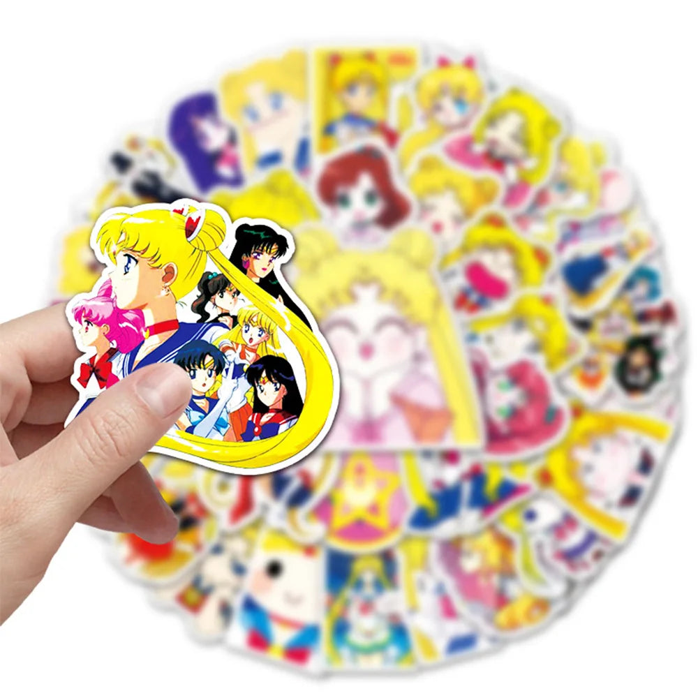 stickers anime sailor moon personnages kawaii stickers dessin animé jaune bleu rose blanc imperméables