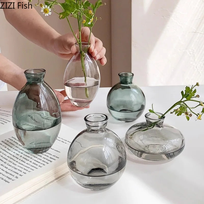 vases hydroponiques modernes transparents marron lisses décoration table plantes fleurs artificielles minimalistes