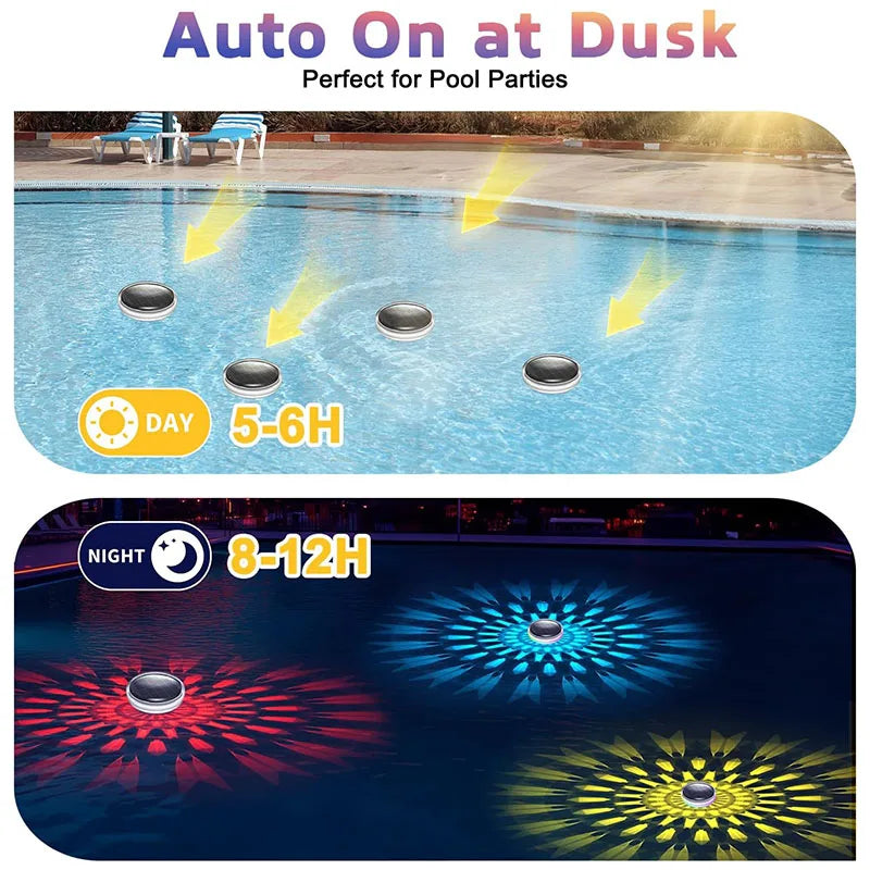 éclairage flottant piscine led noir argenté couleurs modes télécommande ipx7