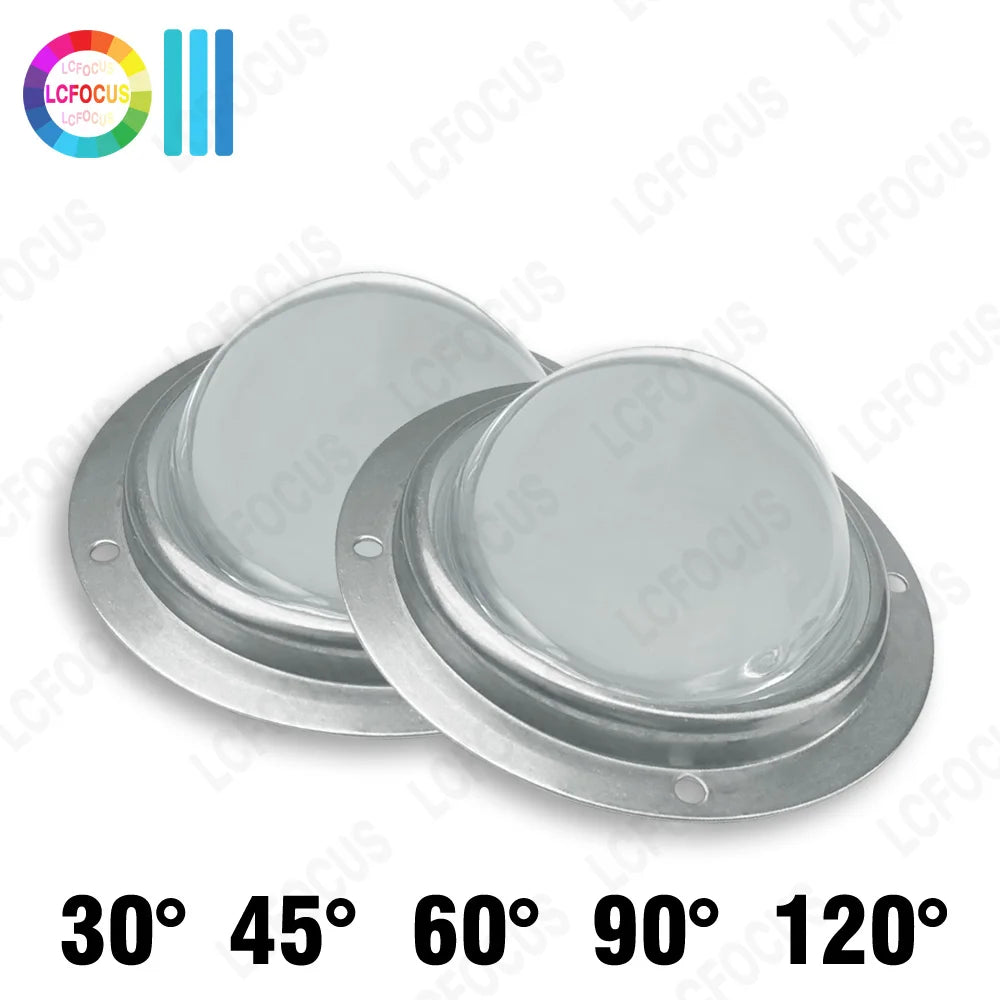 lentille led transparente verre optique 78mm 30 45 60 90 120 degrés support fixe
