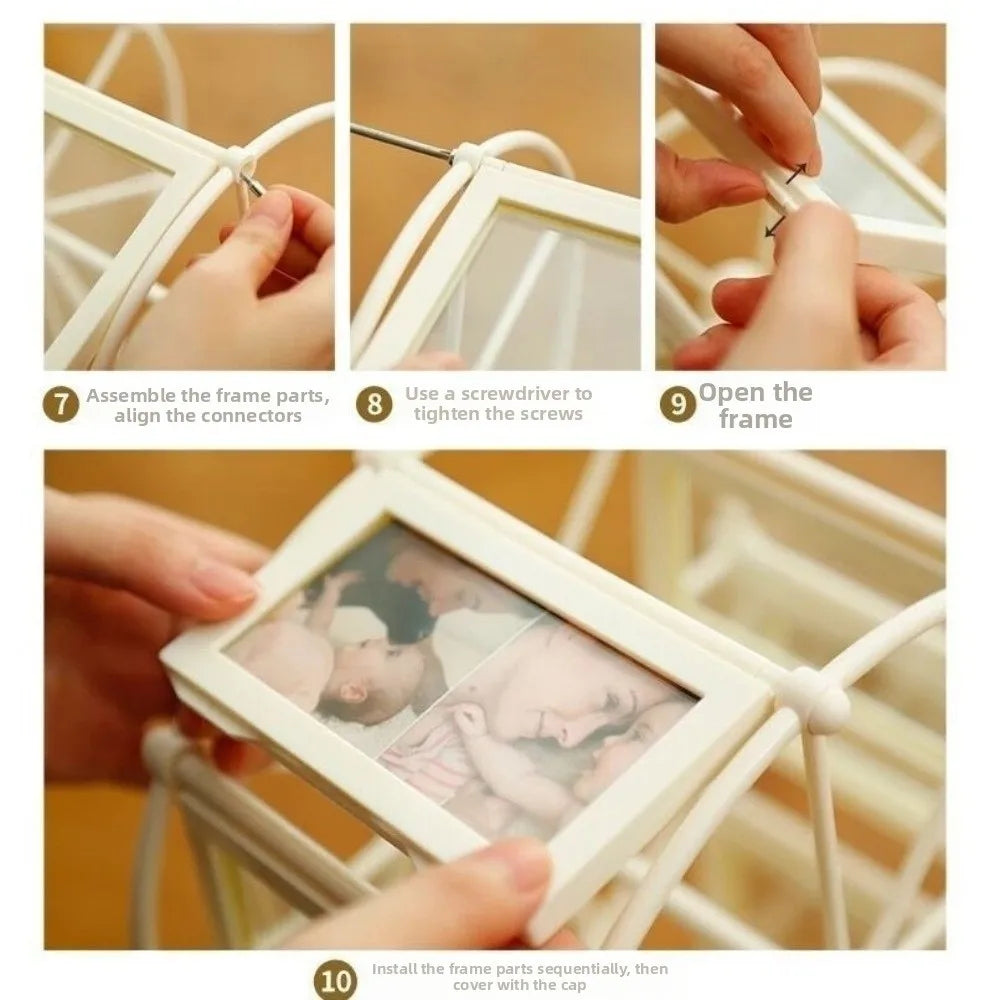 Cadre photo grande roue bronze floral vintage 12 photos rotatif transparent distressé