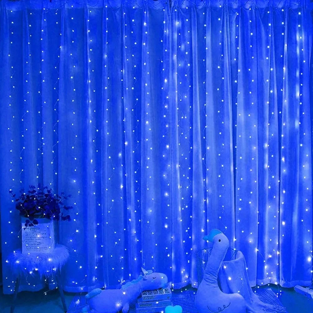 rideau lumineux led usb décoration intérieur extérieur fête mariage Noël blanc rose bleu télécommande