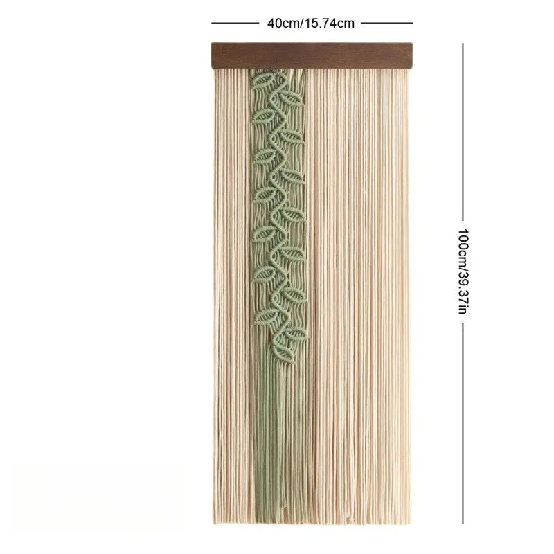 rideau corde motif feuilles moderne beige vert clair artisanal opacité