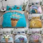 Parure de lit 90x190 microfibre imprimée 3D fleur de crème glacée sur un lit