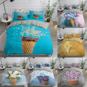 Parure de lit 90x190 microfibre imprimée 3D fleur de crème glacée - Housse de couette + 2 taies