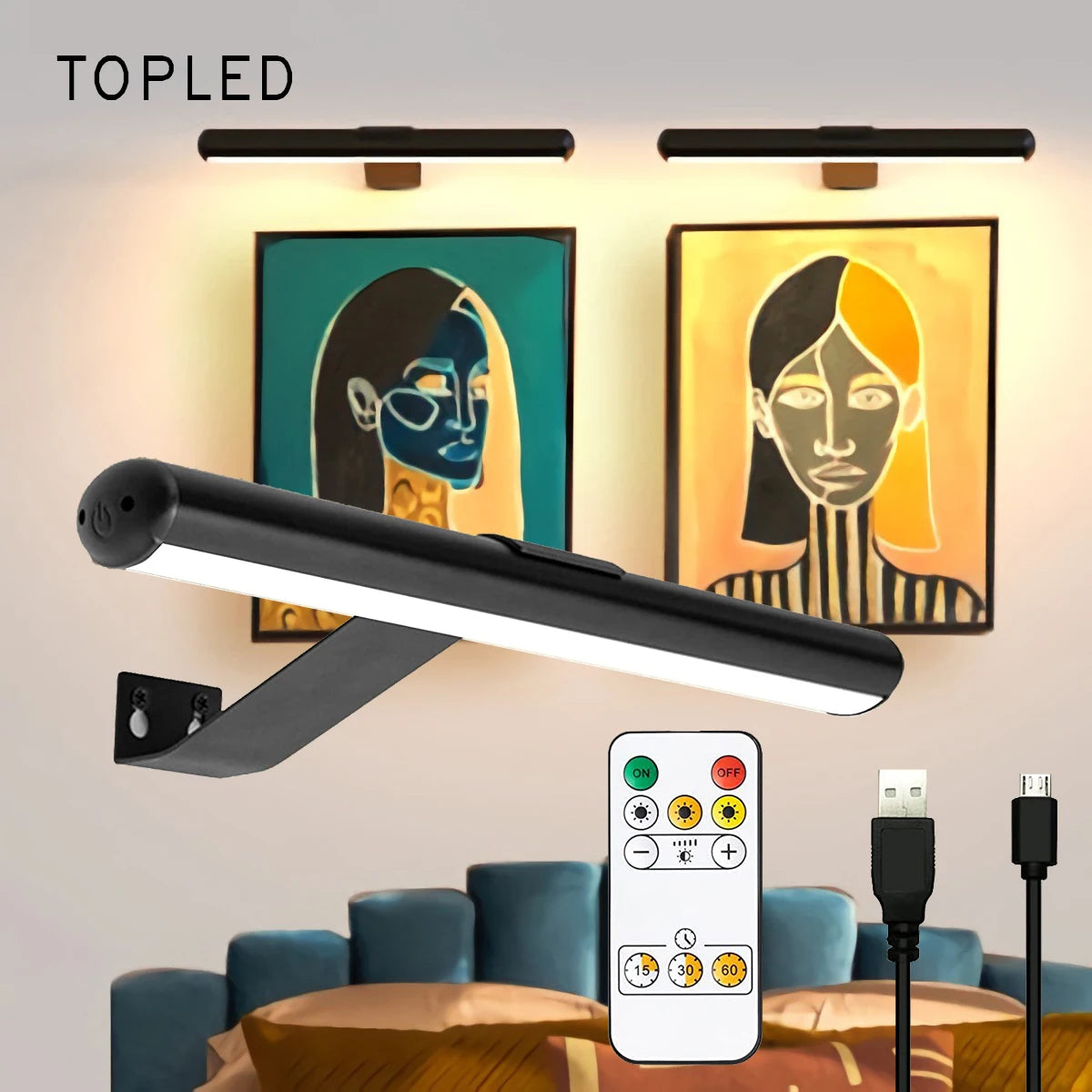 Applique murale rechargeable noire sans fil avec télécommande
