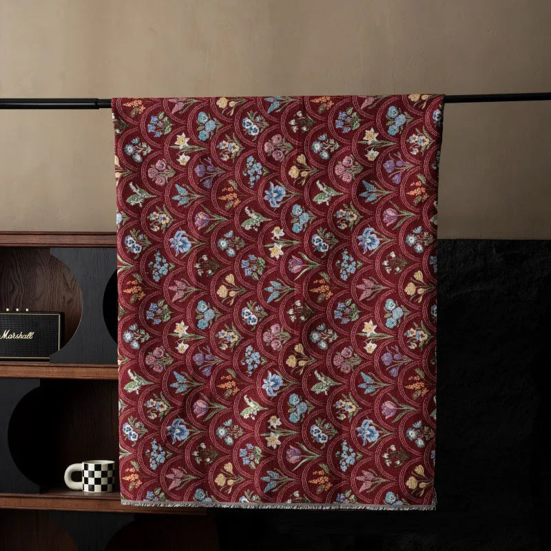 tissu brodé fleurs colorées marron noir beige rouge classique 148cm large confection coussins nappes