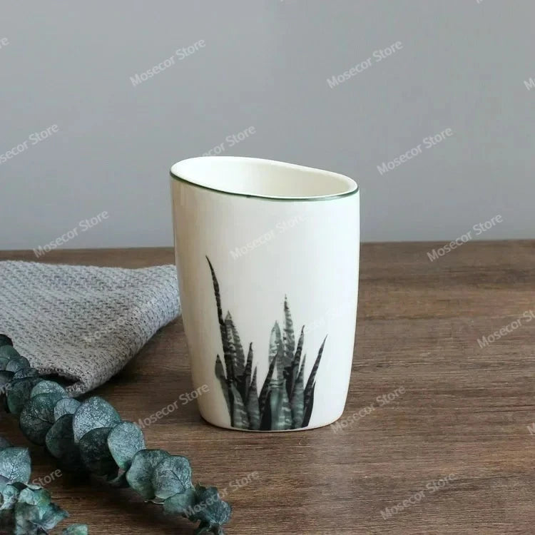 ensemble vaisselle salle bain blanc motifs floraux moderne distributeur savon tasses dents bol savon