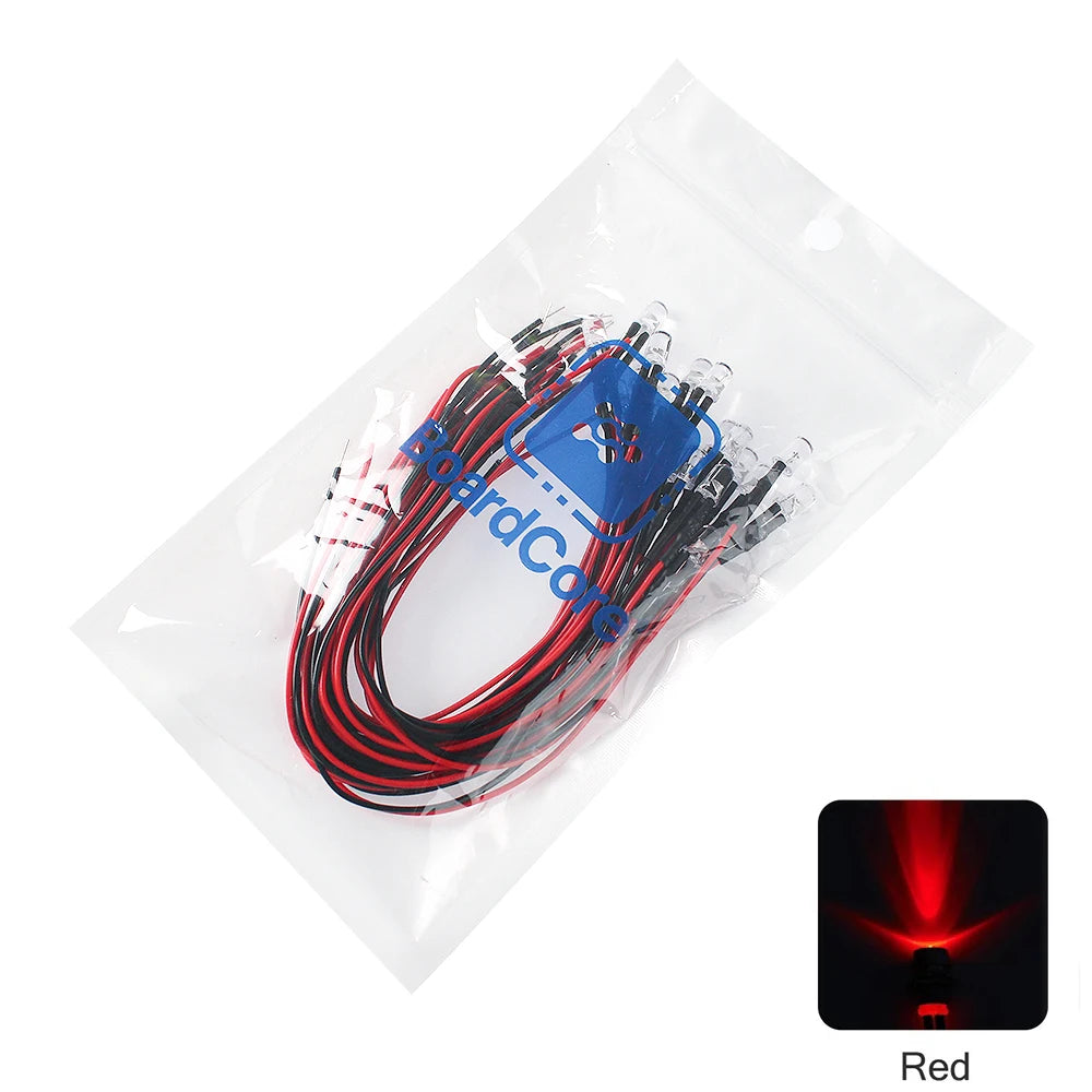 diodes led 12v 5mm câbles colorées rouge blanc bleu vert Jaune transparentes standard