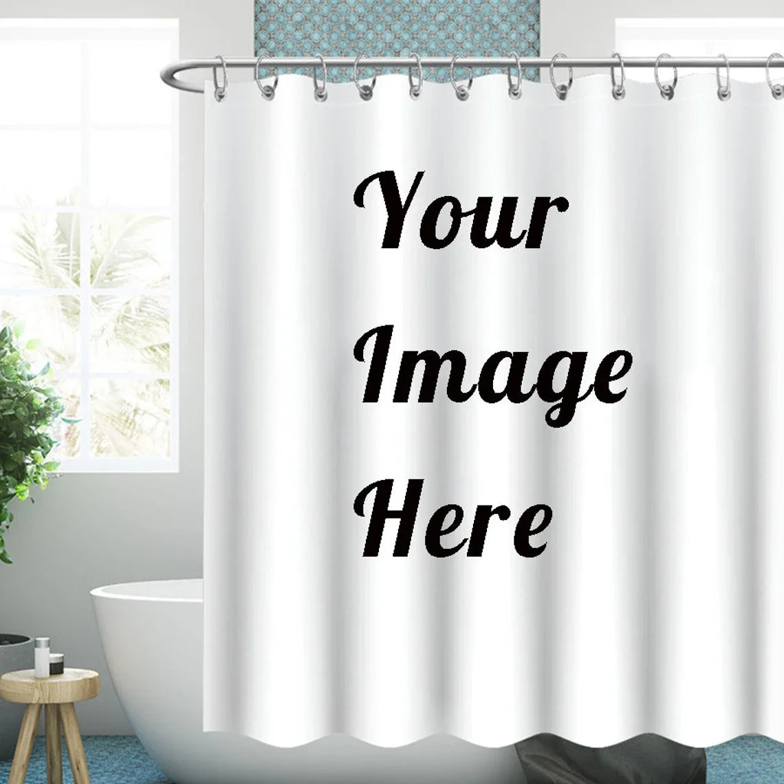 rideau douche personnalisable photo famille moderne durable polyester respectueux environnement blanc opaques oeilletsétalement