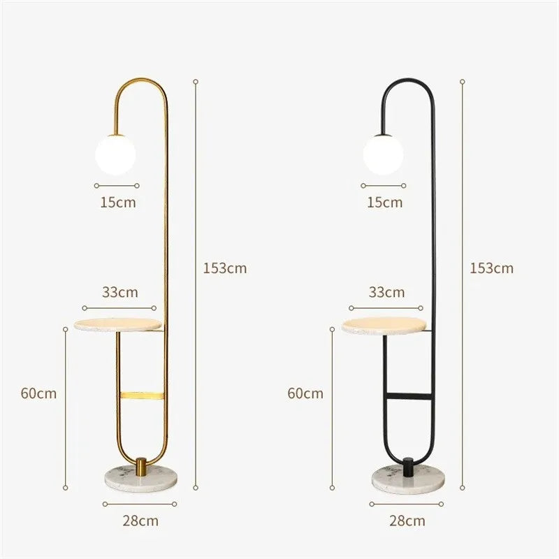 lampe sol moderne plateau marbré or blanc led 6w 10w verre dépoli 153cm haute