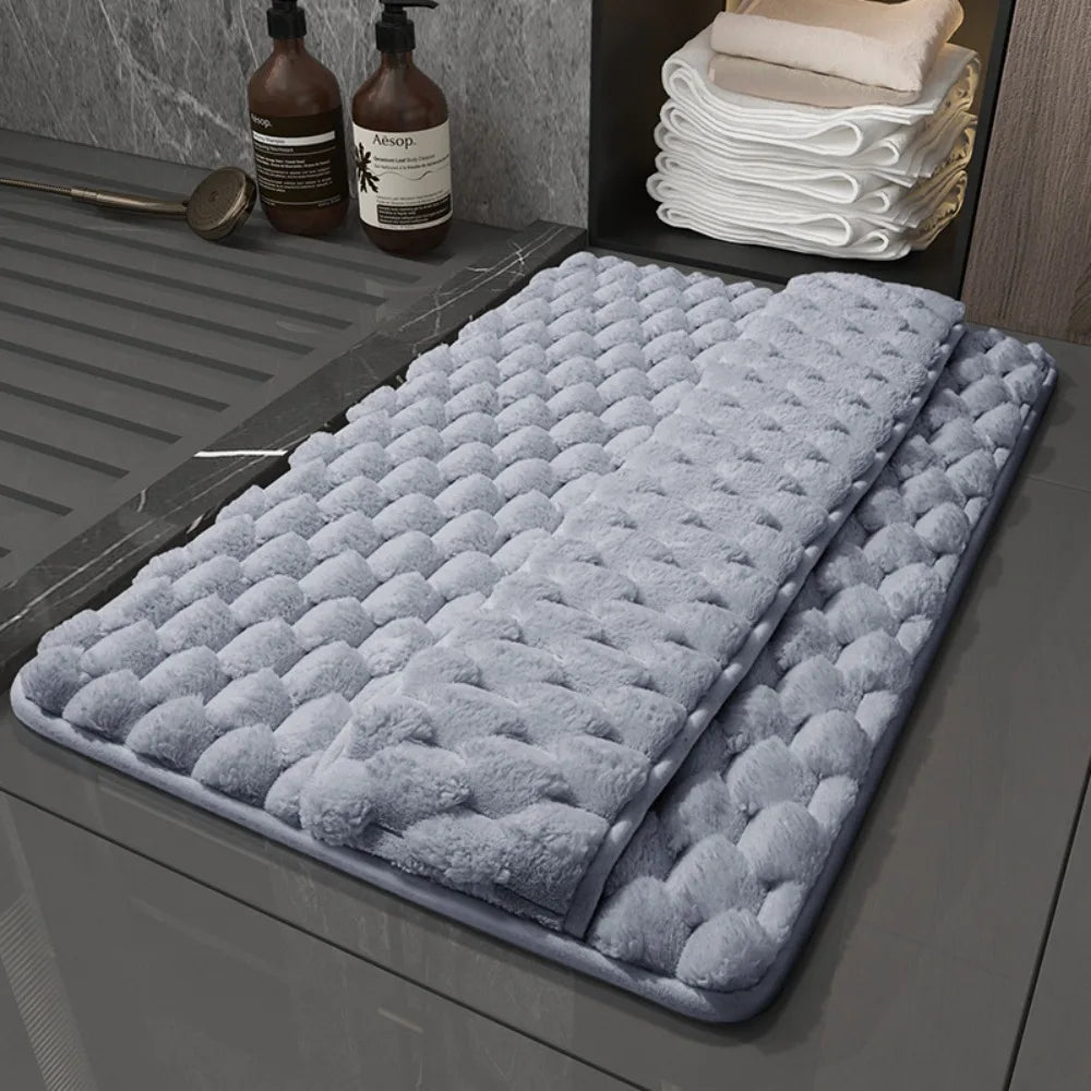 tapis bain microfibre antidérapant absorption eau doux moderne blanc beige gris