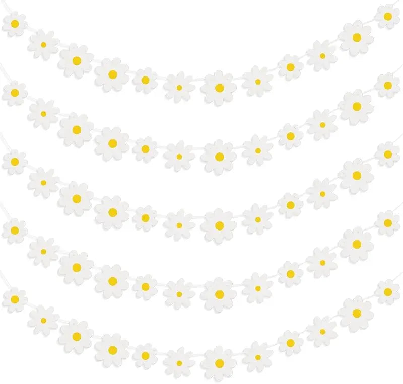 guirlande fleurs marguerite blanche jaune festive décoration anniversaire ruban opaques six mètres