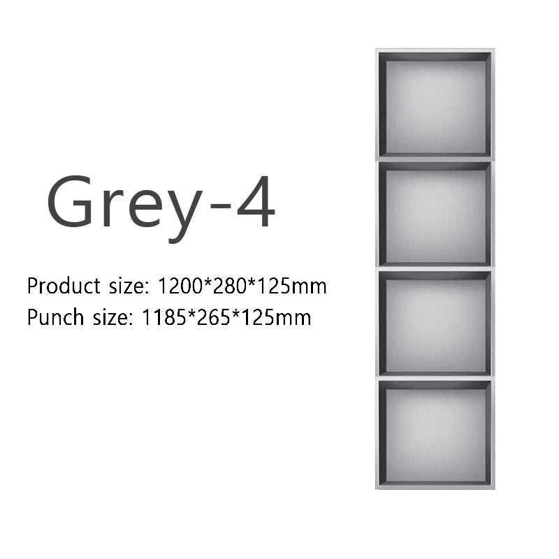 niche rangement acier inoxydable noir moderne quatre niveaux mur lampe intégrée chambre salle bain