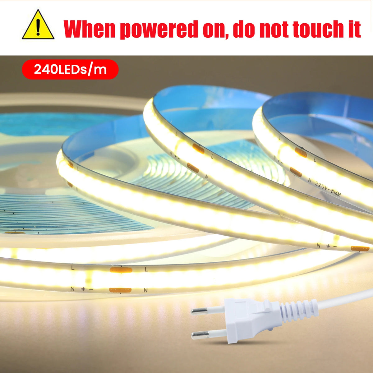 ruban led cob 240 led blanc 3000k 4000k moderne adhésif double face tape couteau