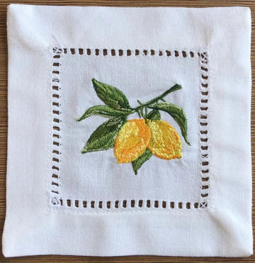 serviettes coton brodées citrons blancs classiques usage maison restaurant decoration table mariage
