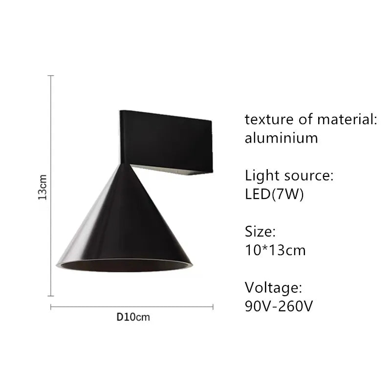 applique murale moderne conique minimaliste noir argenté or led chambre cuisine étude entree salon