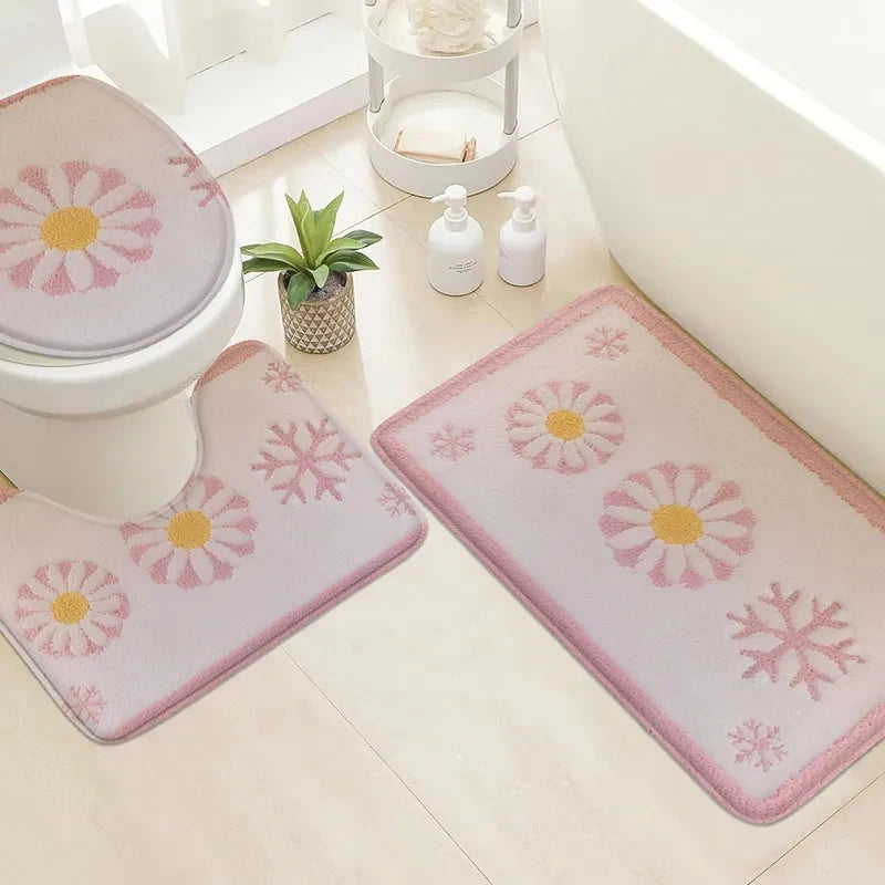 tapis toilette beige vert rose fleurs cactus motifs géométriques moderne antidérapant absorbant