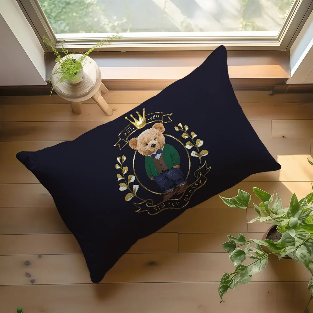 housse coussin ours peluche rouge noir polyester imprimé vintage élégant 30x50cm 40x60cm 50x70cm 48x74cm