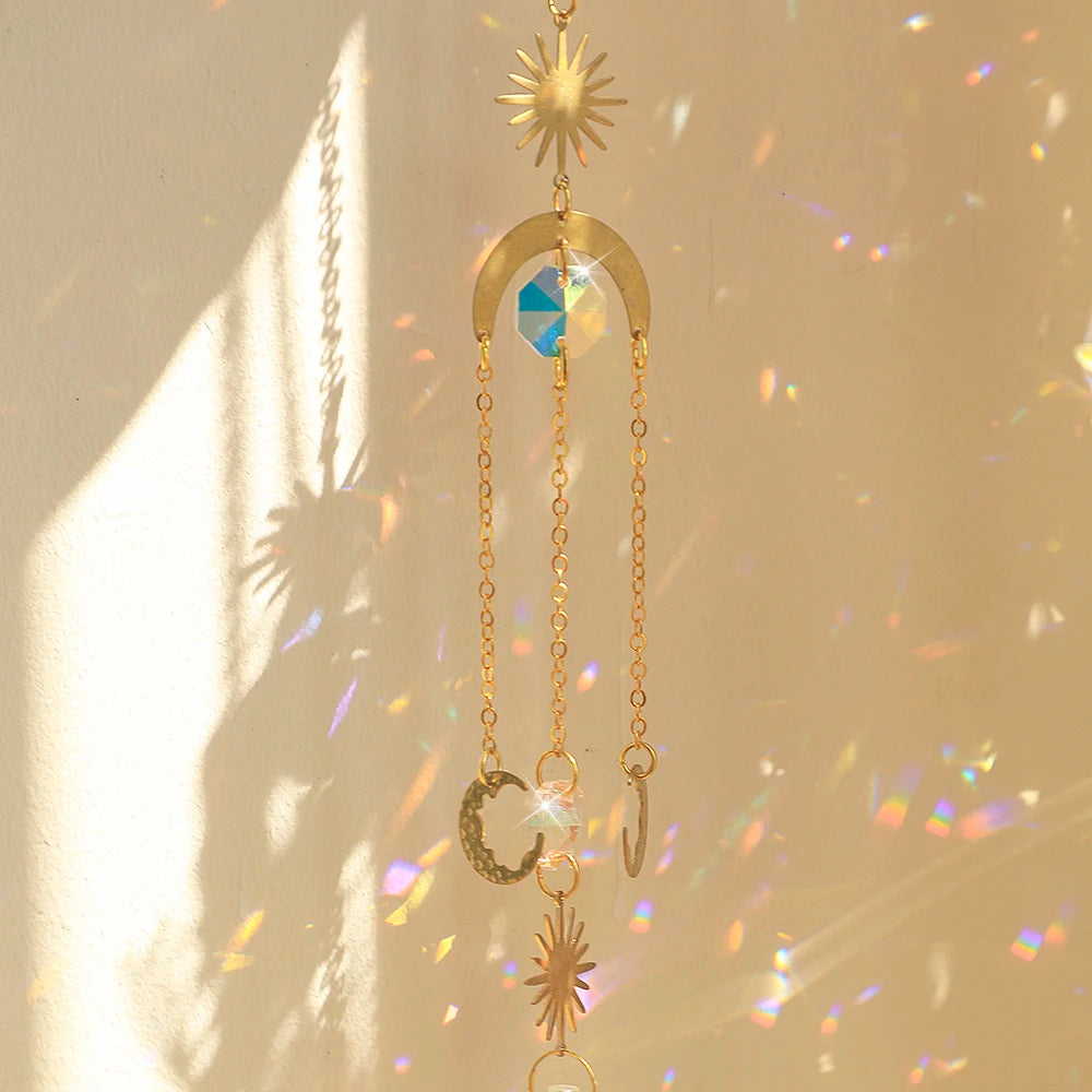 décoration murale boho or transparent lune soleil étoiles cristal extérieur jardin