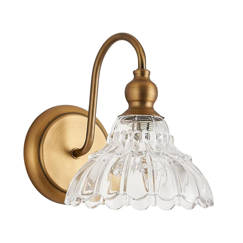 lampe murale or antique verre transparent nervures vintage éclairage quotidien moderne fixée mur interrupteur