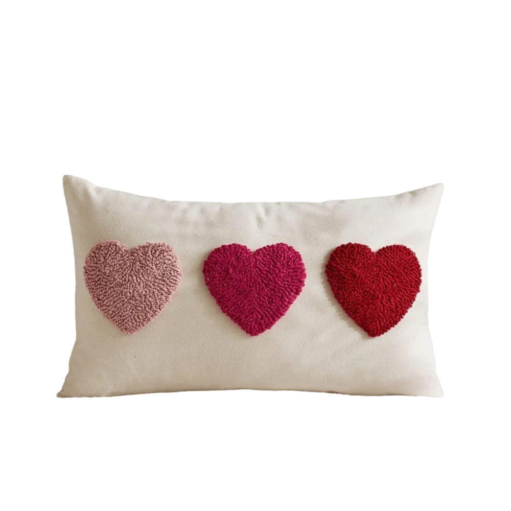 taies d'oreiller coeurs brodés blanc rouge rose pâle artisanal fermeture éclair opaques lit polyester