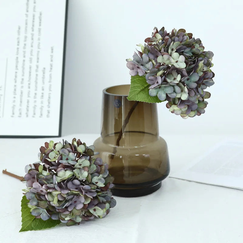 Décoration intérieure hortensia artificielle bouquet soie moderne 33cm vert gris blanc