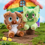 peluche rockruff marron vert 35cm coton pp douce yeux animés dessin animé mignon