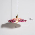 lampe suspendue moderne violet rose transparent feuilles ouvertes effet ondulé art déco chaîne métallique