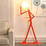 lampe sol moderne bras articulés tête lumineuse bois orange éclairage led original fixations modernes