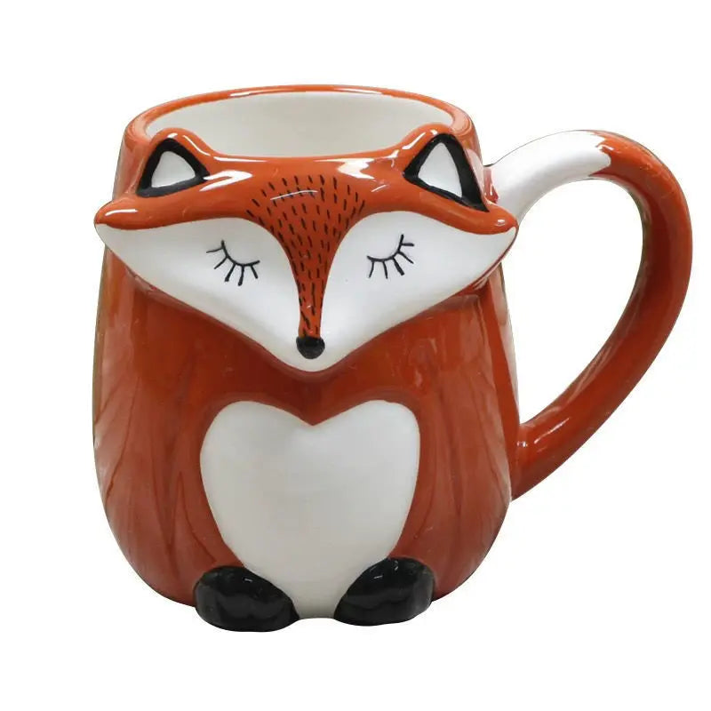 tasse céramique porcelaine renard dessin animé orange blanc noir poignée respectueux environnement