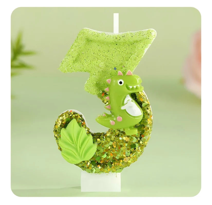 bougies chiffres glitter anniversaire dinosaure créatives opaques clips vert clair thèmes animaux