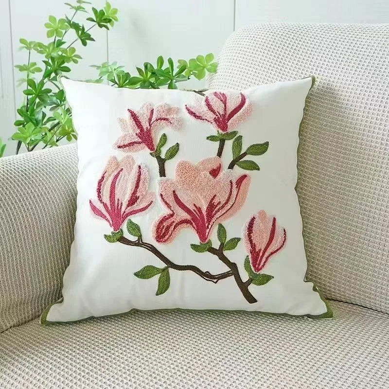Coussin Carré Coréen Anti Décubitus Coton Polyester Tricot Fleur Brodé Amovible Lavable Moderne