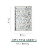 plateau moderne décoratif poignées couleur bleu clair vert beige feuilles saule mosaïque transparent opacité
