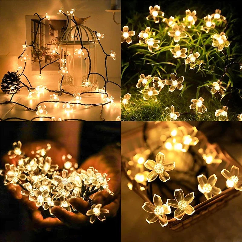guirlande lumineuse solaire fleurs modernes blanc doré extérieure autoinstallation festive jardin patio