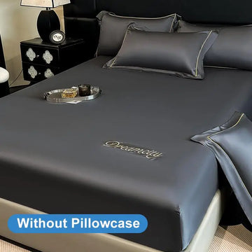 drap housse satin bleu clair luxe lit adulte coton doux élégant fixation solide