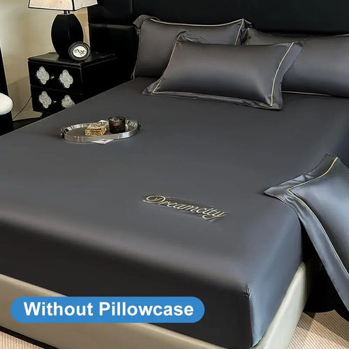 drap housse satin bleu clair luxe lit adulte coton doux élégant fixation solide
