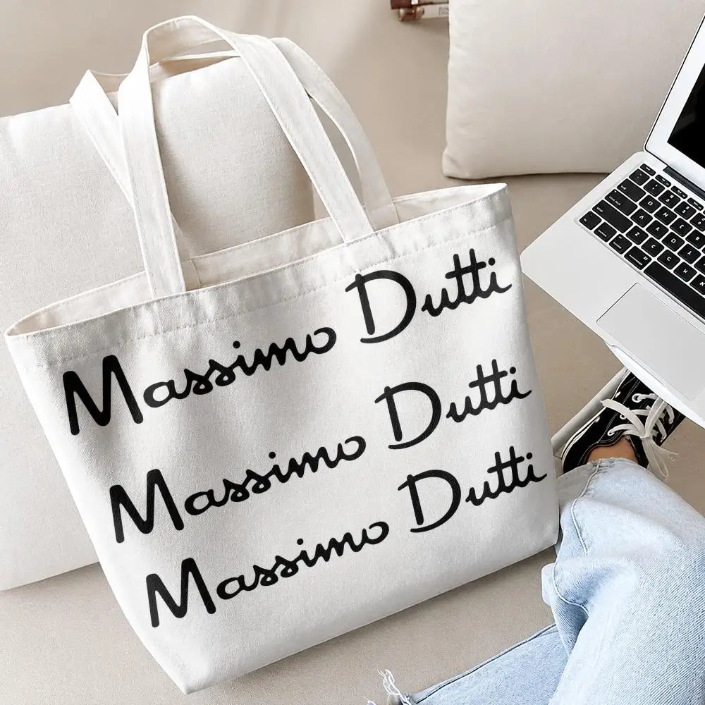 sac main toile blanche pochette logo poignées détachables fermeture éclair
