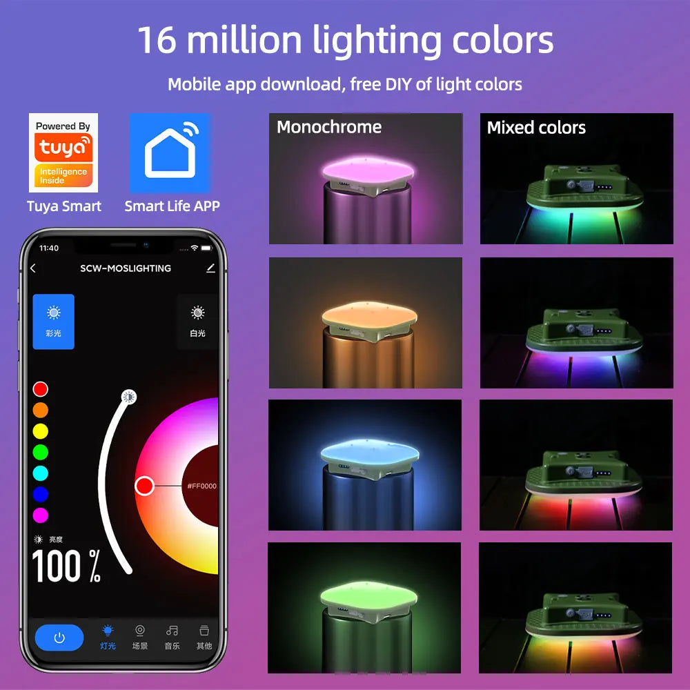 lampe tente led rechargeable violet vert moderne haute luminosité