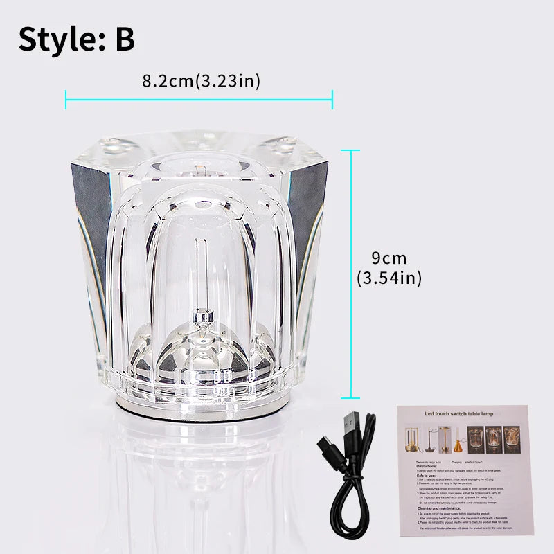 lampe table led cristal transparent moderne rechargeable usb adjustable lumière chambre coucher