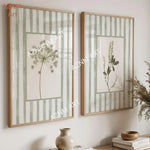 affiche encadrée minimaliste naturel fleurs vertes rayures verticales toile 40x50cm 30x40cm 20x30cm